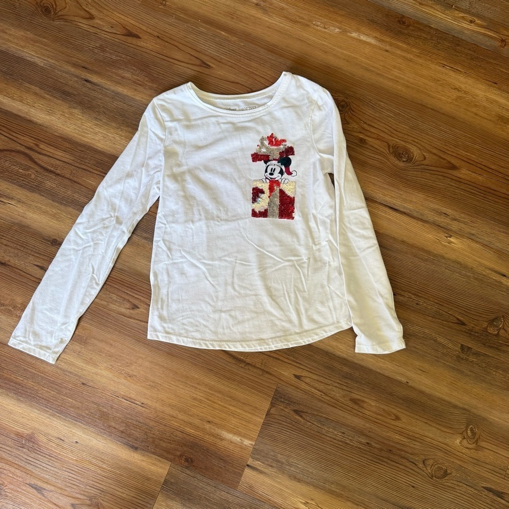 Disney Jumping Beans White Long Sleeve Christmas Tee with Mickey Graphic